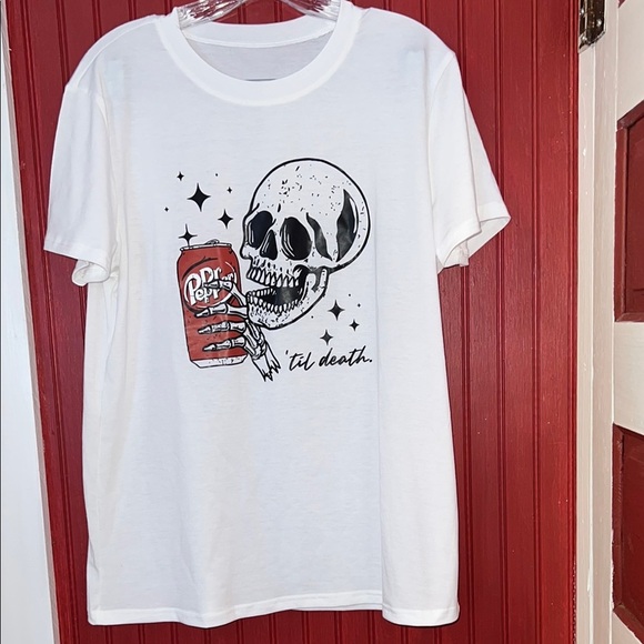 NEW Drinking Dr. Pepper Till Death Skeleton T-Shirt Large - Picture 3 of 6